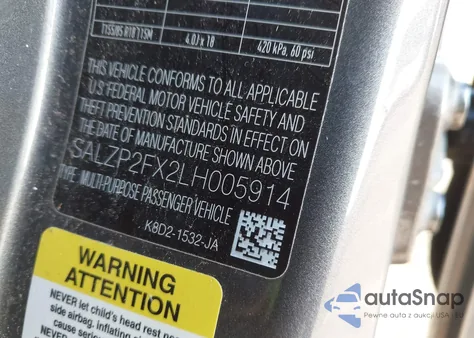 2020 Land Rover Range Rover Evoque Se from USA, damaged, VIN SALZP2FX2LH005914